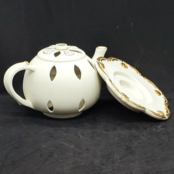 Partylite Cream Bisque Teapot Votive Candle Holder - Picture 2 of 15